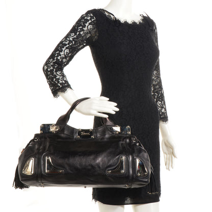 Gucci Leather Medium Race Bamboo Tassel Tote Black 2 of 8