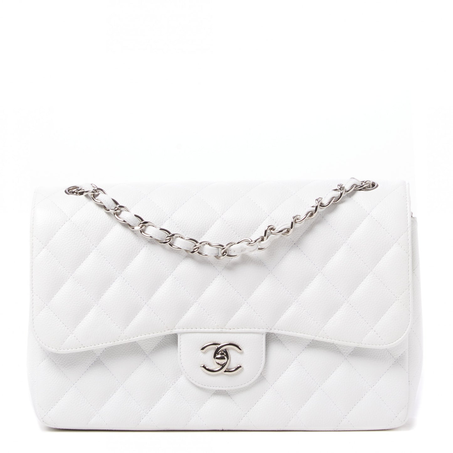 Caviar Quilted Jumbo Double Flap White