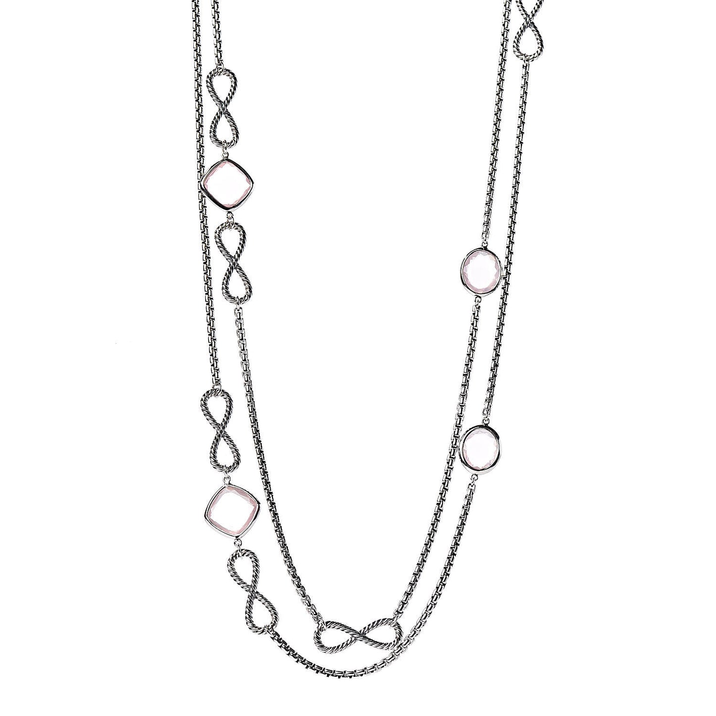 Sterling Silver Pink Quartz Infinity Station Necklace