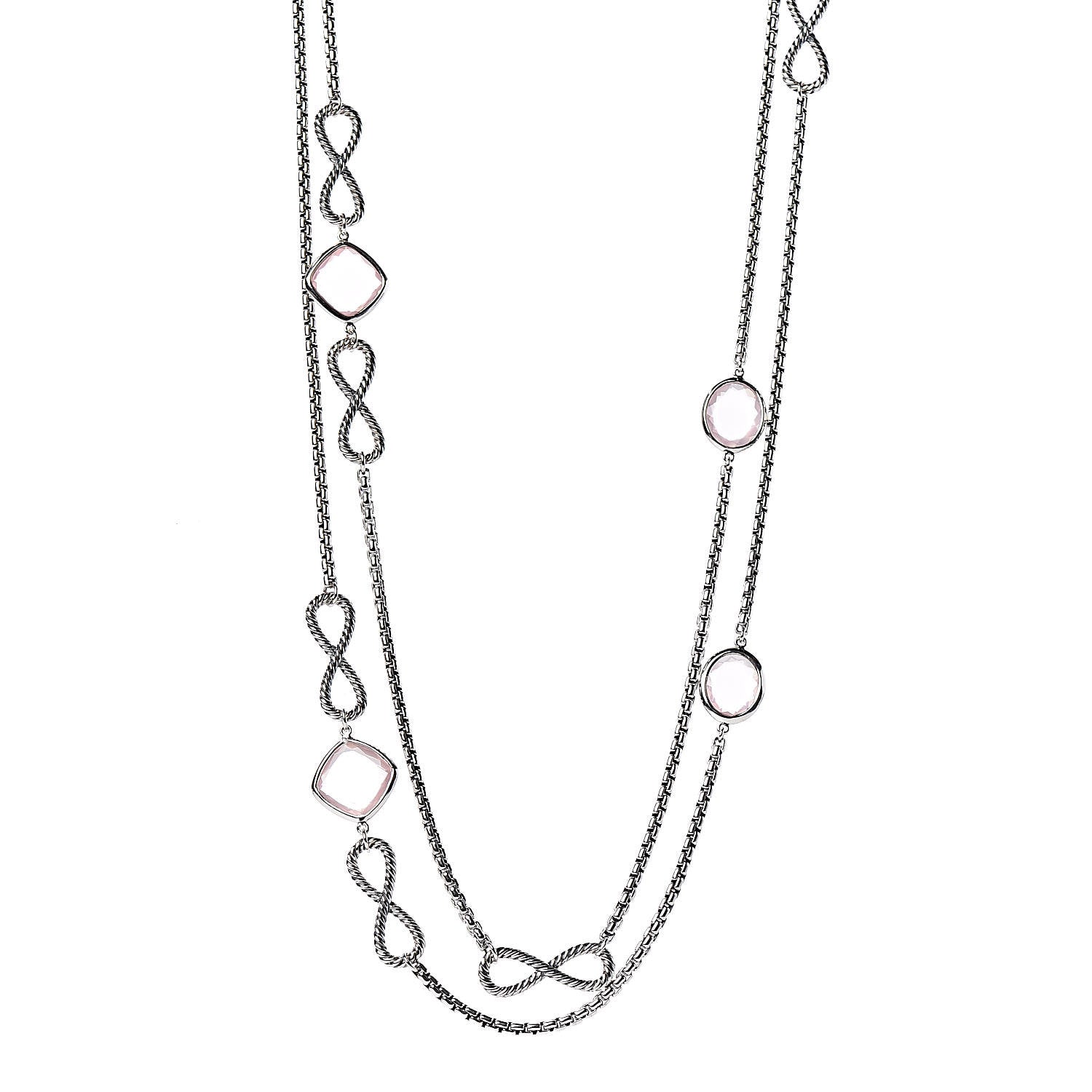 David Yurman Sterling Silver Pink Quartz Infinity Station Necklace 1 of 5