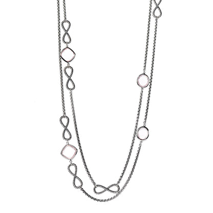 David Yurman Sterling Silver Pink Quartz Infinity Station Necklace 1 of 5