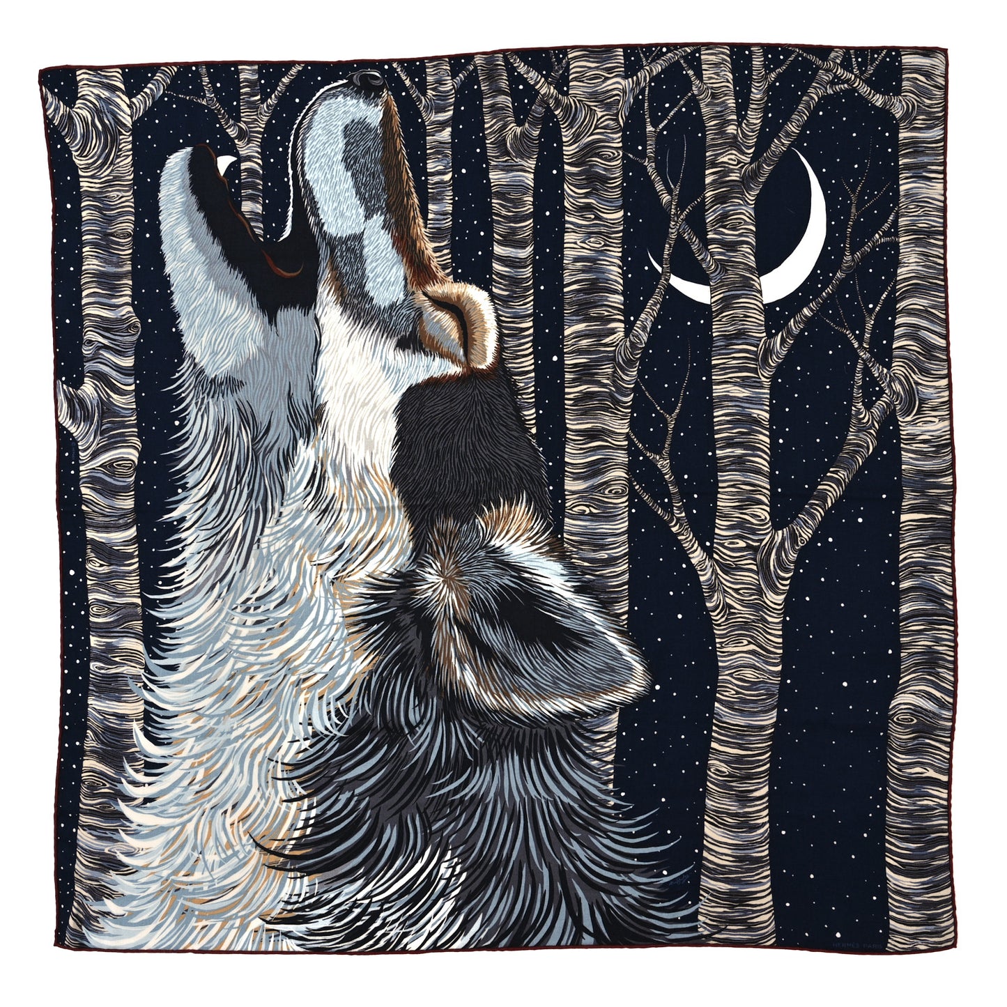 Cashmere Silk Awooooo Scarf 100 Marine Anthracite Gris