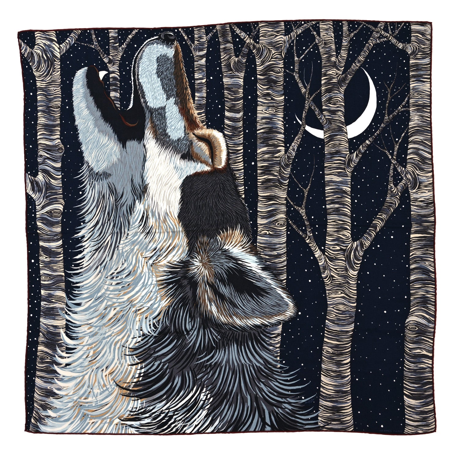 Hermes Cashmere Silk Awooooo Scarf 100 Marine Anthracite Gris 1 of 3