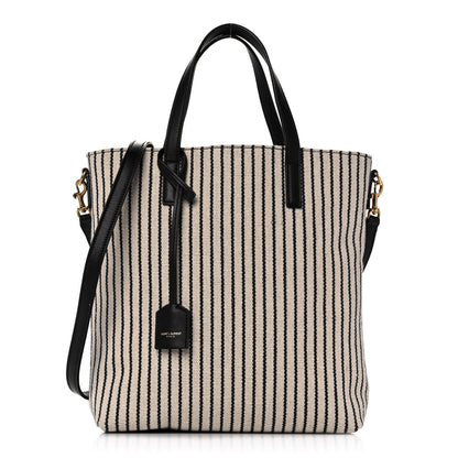 Saint Laurent Canvas Striped Toy Shopping Tote Grey Black 1 of 10