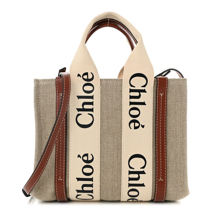 Chloe Cotton Calfskin Small Woody Ribbon Tote With Strap White Brown 1 of 10