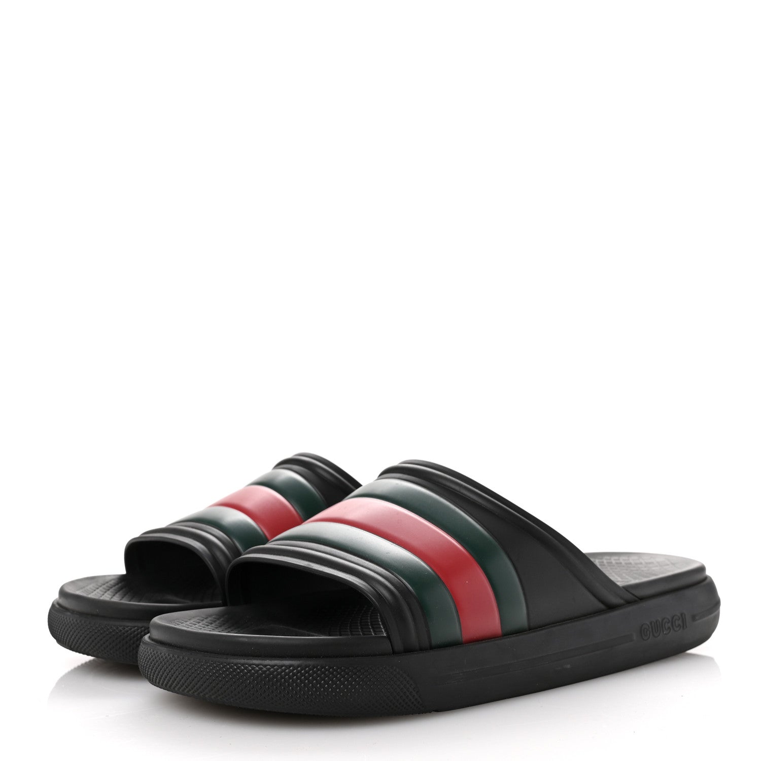 Gucci Rubber Web Mens Slide Sandals 9 Black Green Red 4 of 9