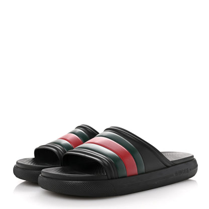 Gucci Rubber Web Mens Slide Sandals 9 Black Green Red 4 of 9