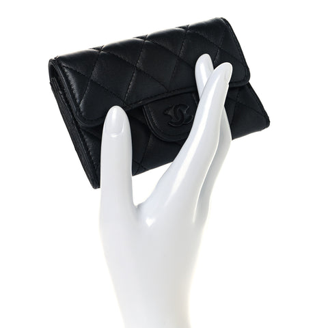 Lambskin Quilted Flap Card Holder Wallet So Black