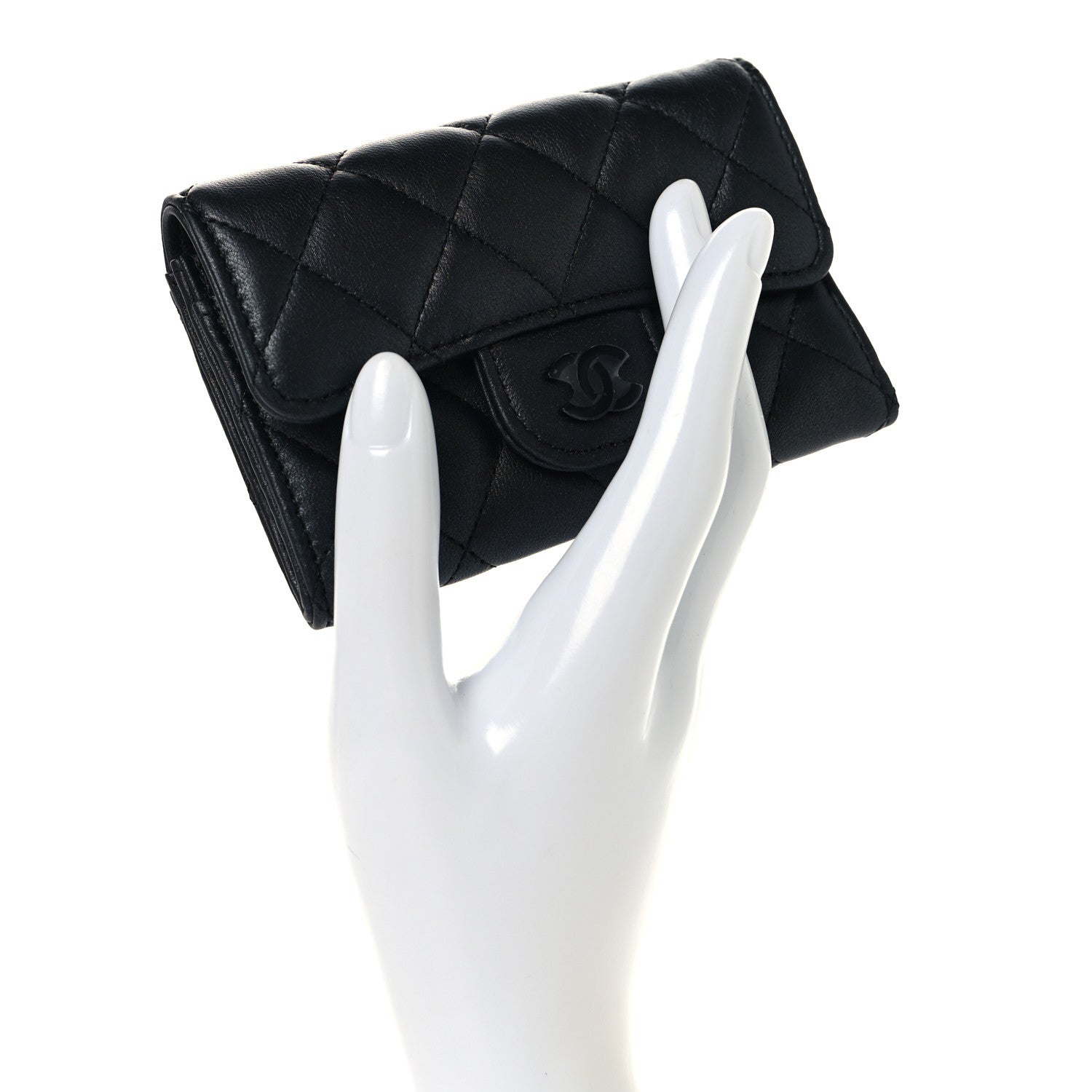 Chanel Lambskin Quilted Flap Card Holder Wallet So Black 2 of 9