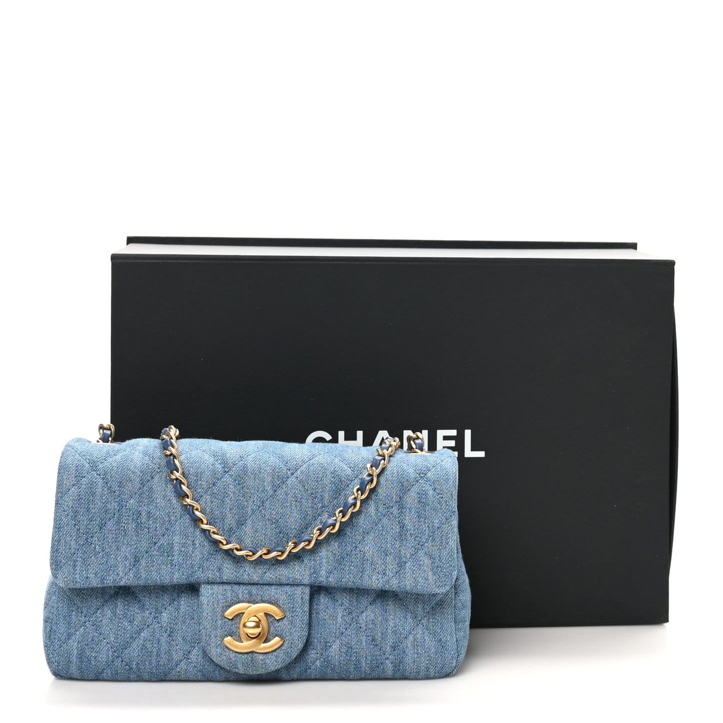 Denim Quilted Mini Pearl Crush Rectangular Flap Blue