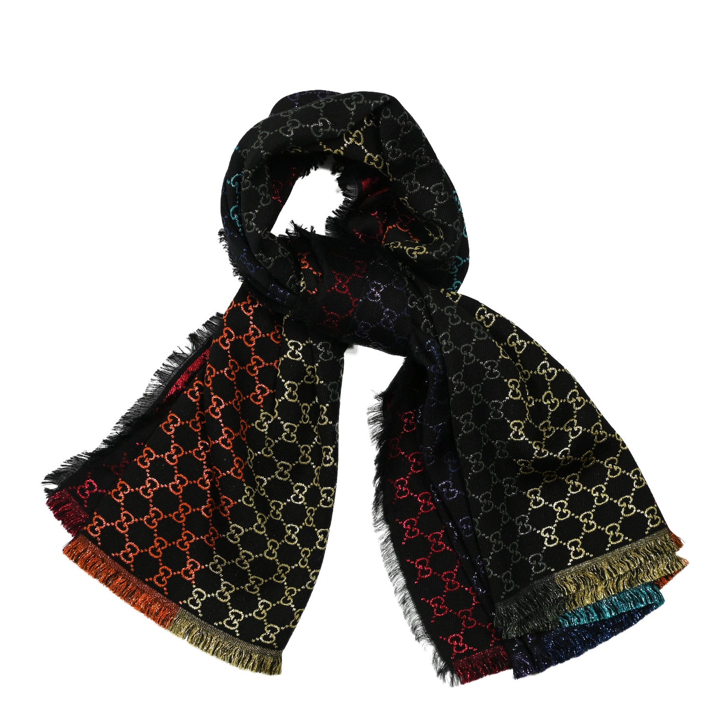 Viscose Cotton Silk Jacquard GG Monogram Shiny Summer Square Shawl Black Multicolor