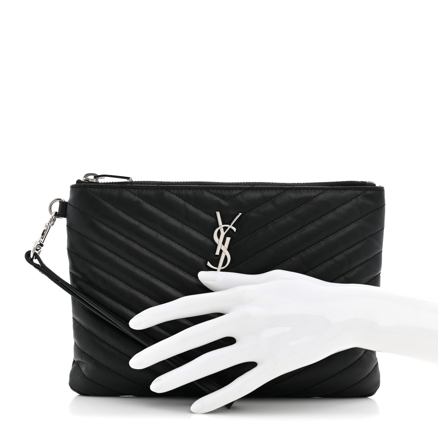 Calfskin Matelasse Chevron Monogram A5 Wristlet Black