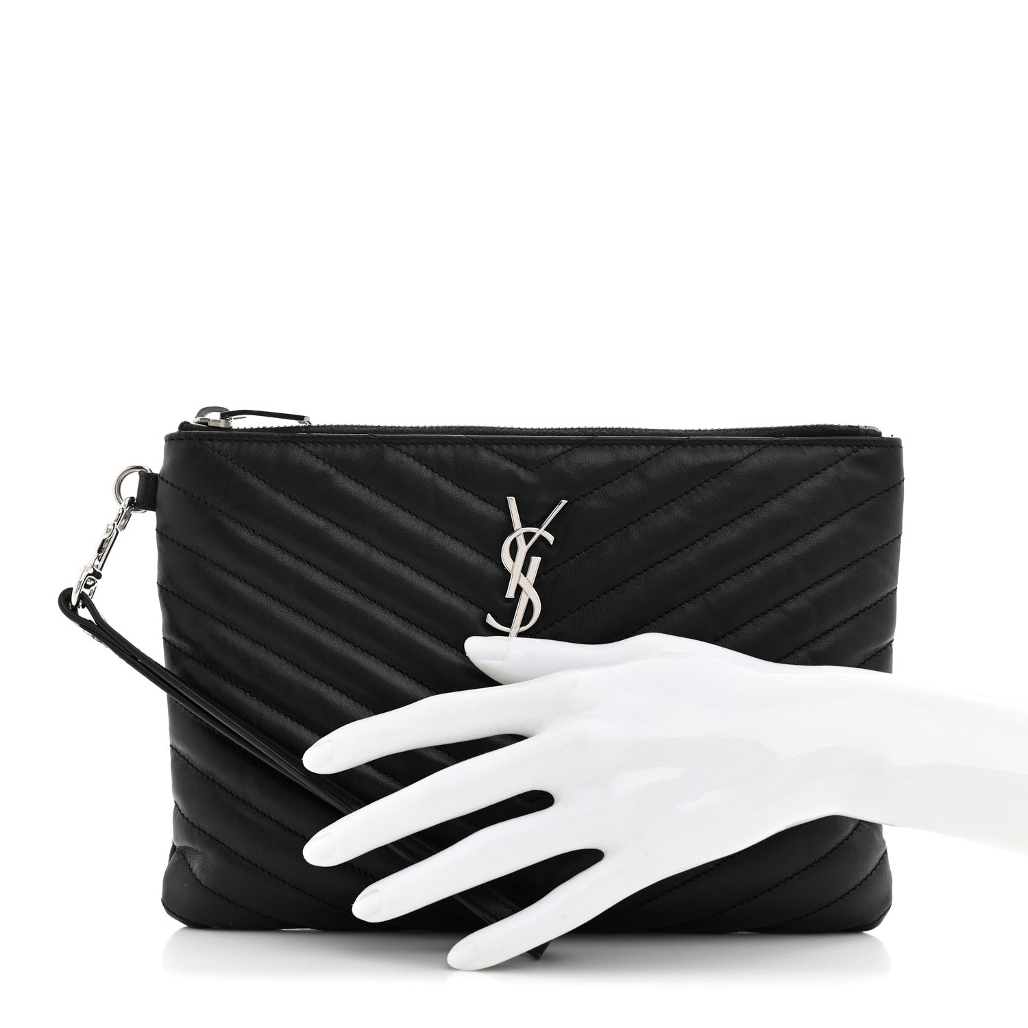 Saint Laurent Calfskin Matelasse Chevron Monogram A5 Wristlet Black 2 of 8