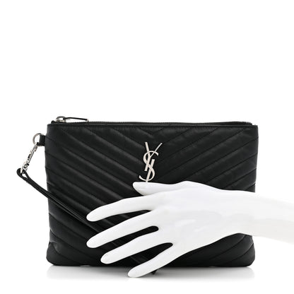 Saint Laurent Calfskin Matelasse Chevron Monogram A5 Wristlet Black 2 of 8
