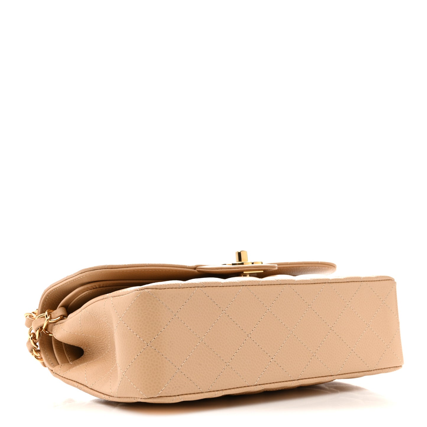 Caviar Quilted Small Double Flap Beige