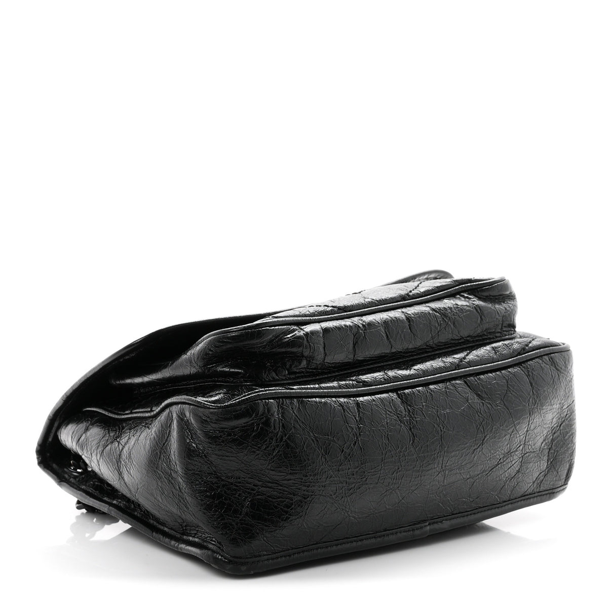 Crinkled Calfskin Matelasse Monogram Medium Niki Chain Satchel Black