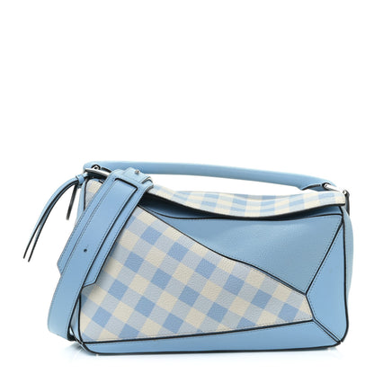 Loewe Calfskin Gingham Puzzle Bag Soft Blue 1 of 7