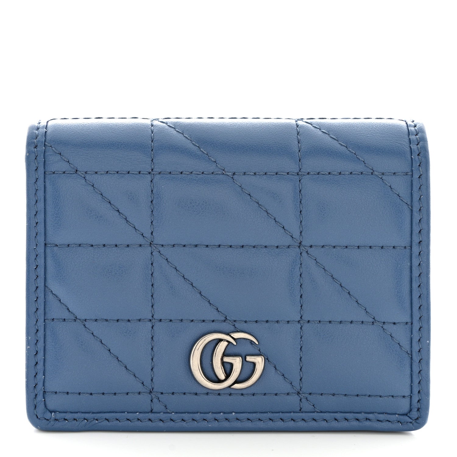 Gucci Calfskin Matelasse Aria GG Marmont Card Case Wallet Clear Blue 1 of 11