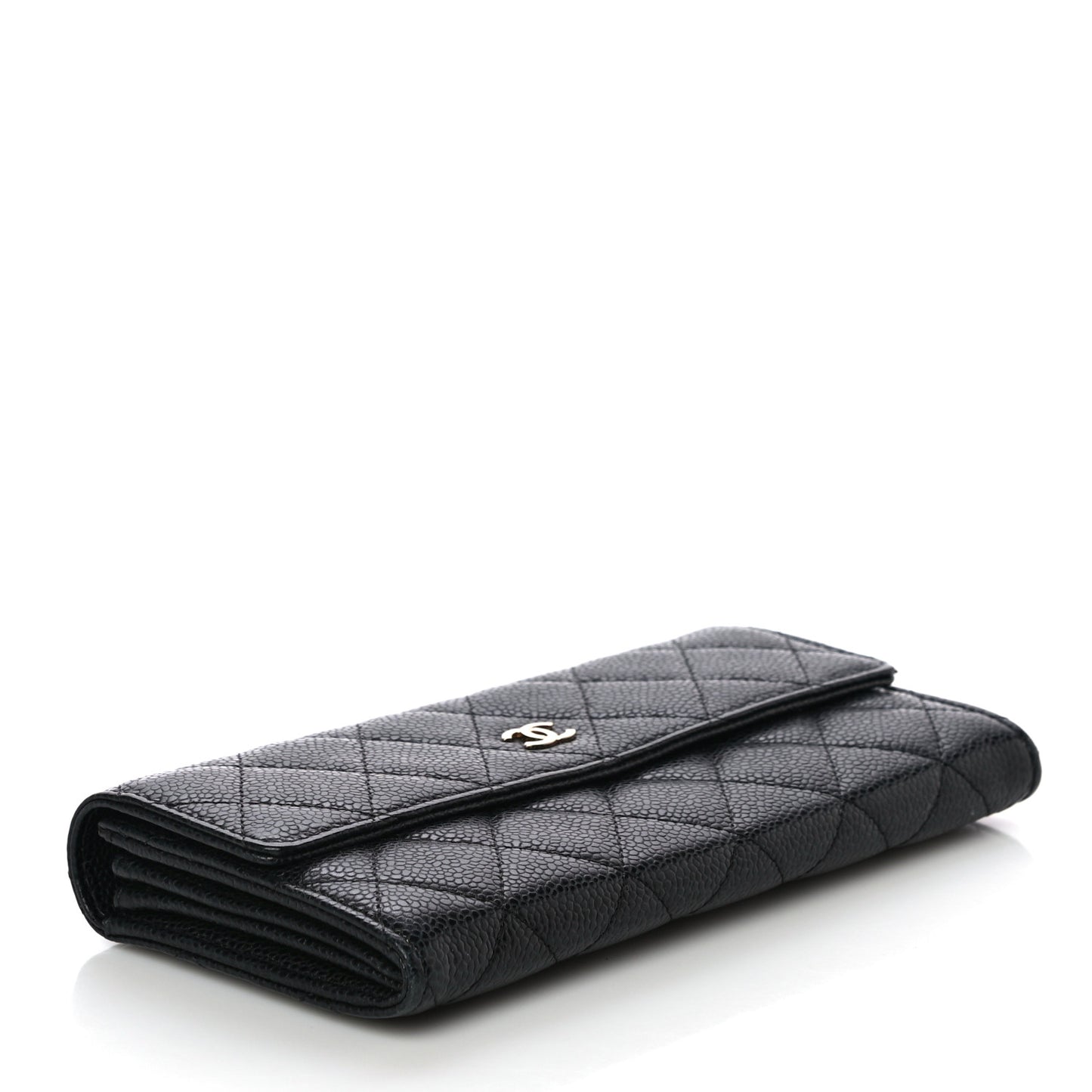 Caviar Quilted Large Gusset Flap Wallet Black