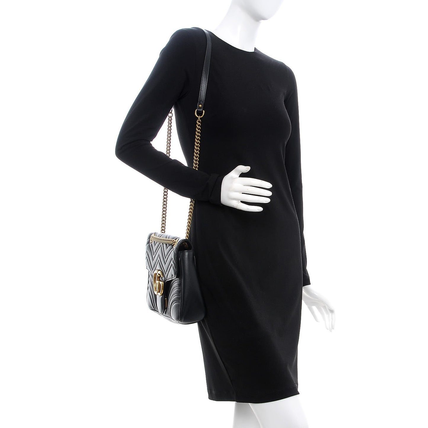 Calfskin Matelasse Medium GG Marmont Shoulder Bag Black