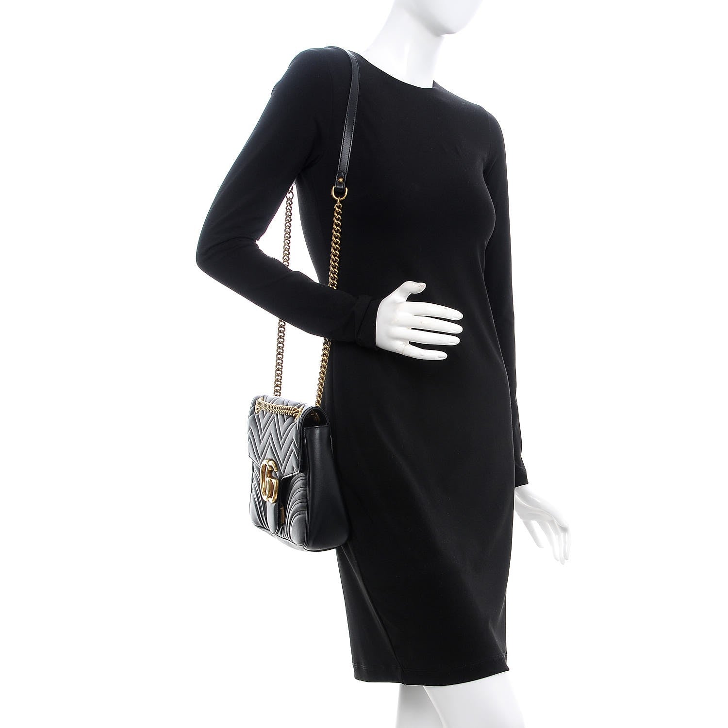 Gucci Calfskin Matelasse Medium GG Marmont Shoulder Bag Black 2 of 7