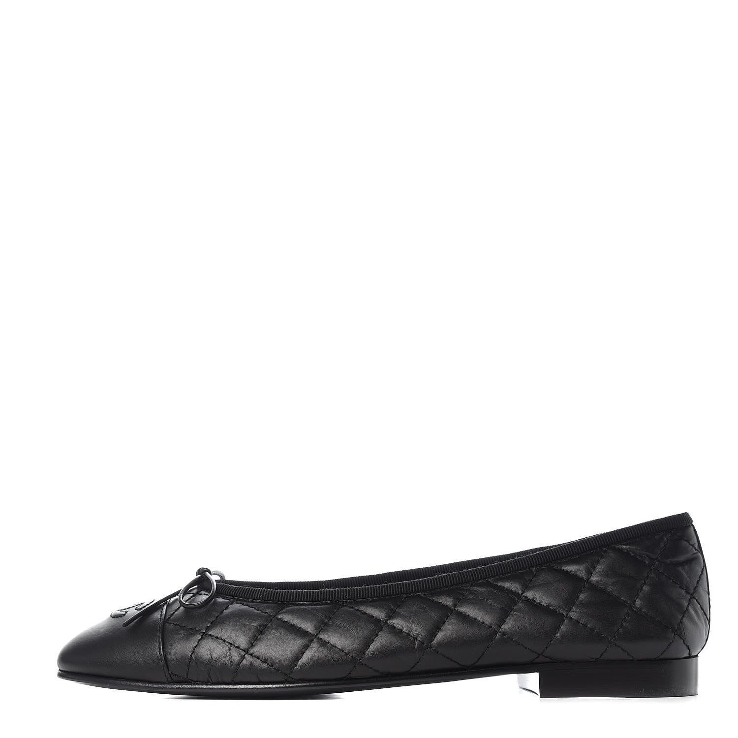 Chanel Aged Calfskin Quilted Cap Toe Ballerina Flats 40.5 Black 1 of 8