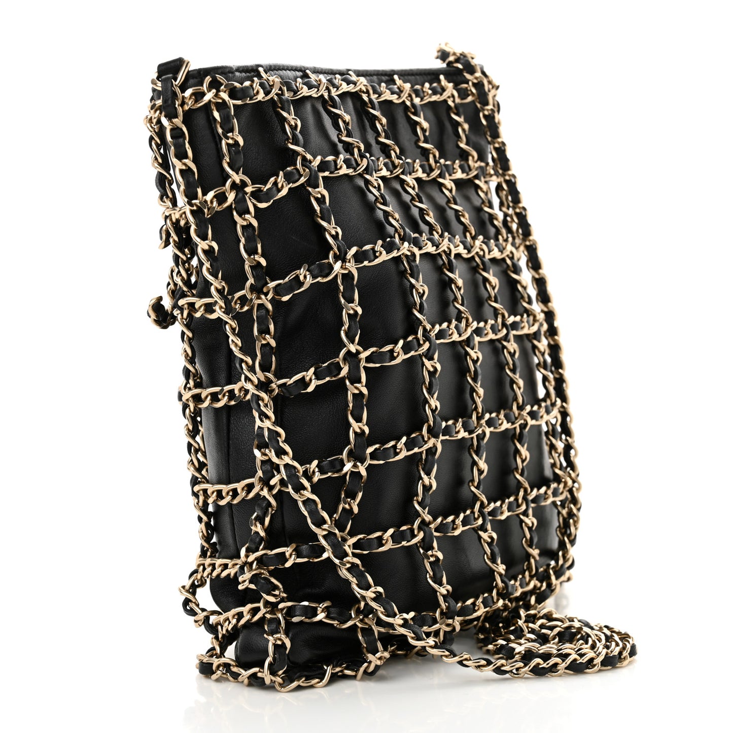 Lambskin Shopping Chain Tote Black