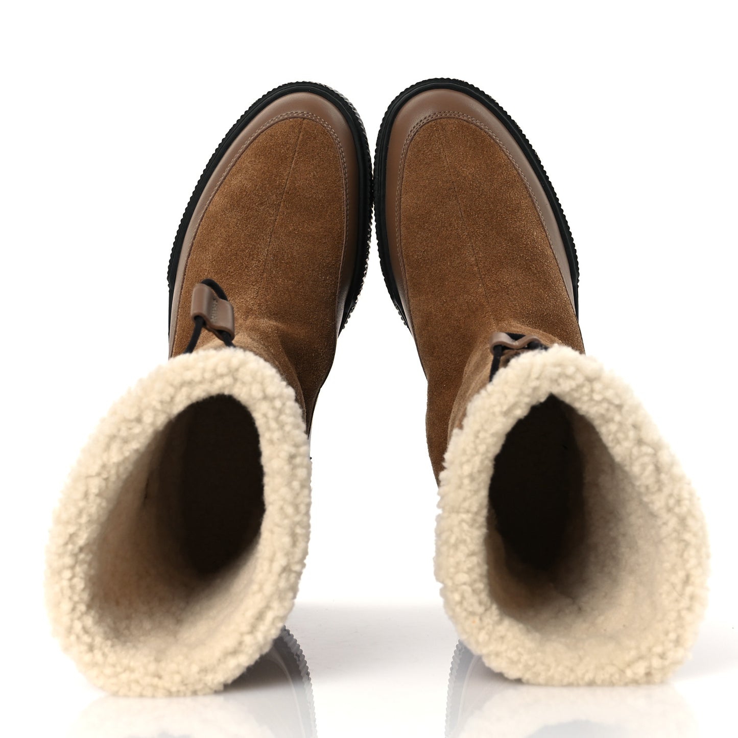 Suede Shearling Calfskin Womens Journey Ankle Boots 37 Brun Fumé Ecru