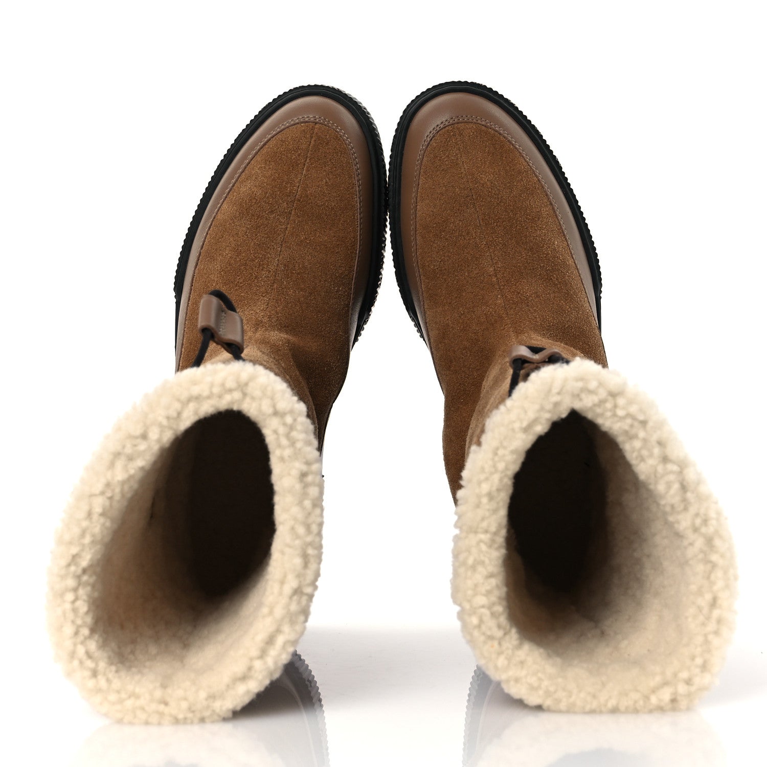 Hermes Suede Shearling Calfskin Womens Journey Ankle Boots 37 Brun Fumé Ecru 2 of 10