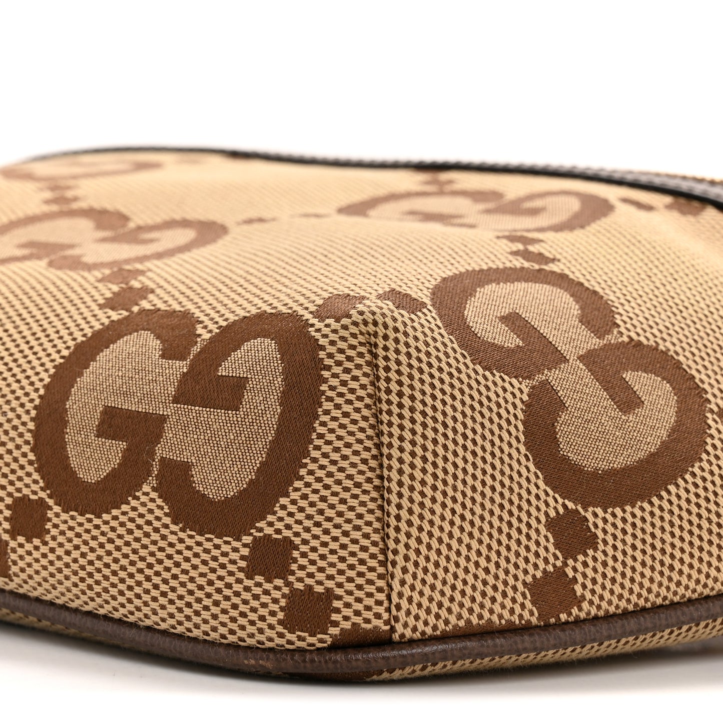 Monogram Jumbo GG Textured Dollar Calfskin Web Belt Bag Camel Ebony New Acero