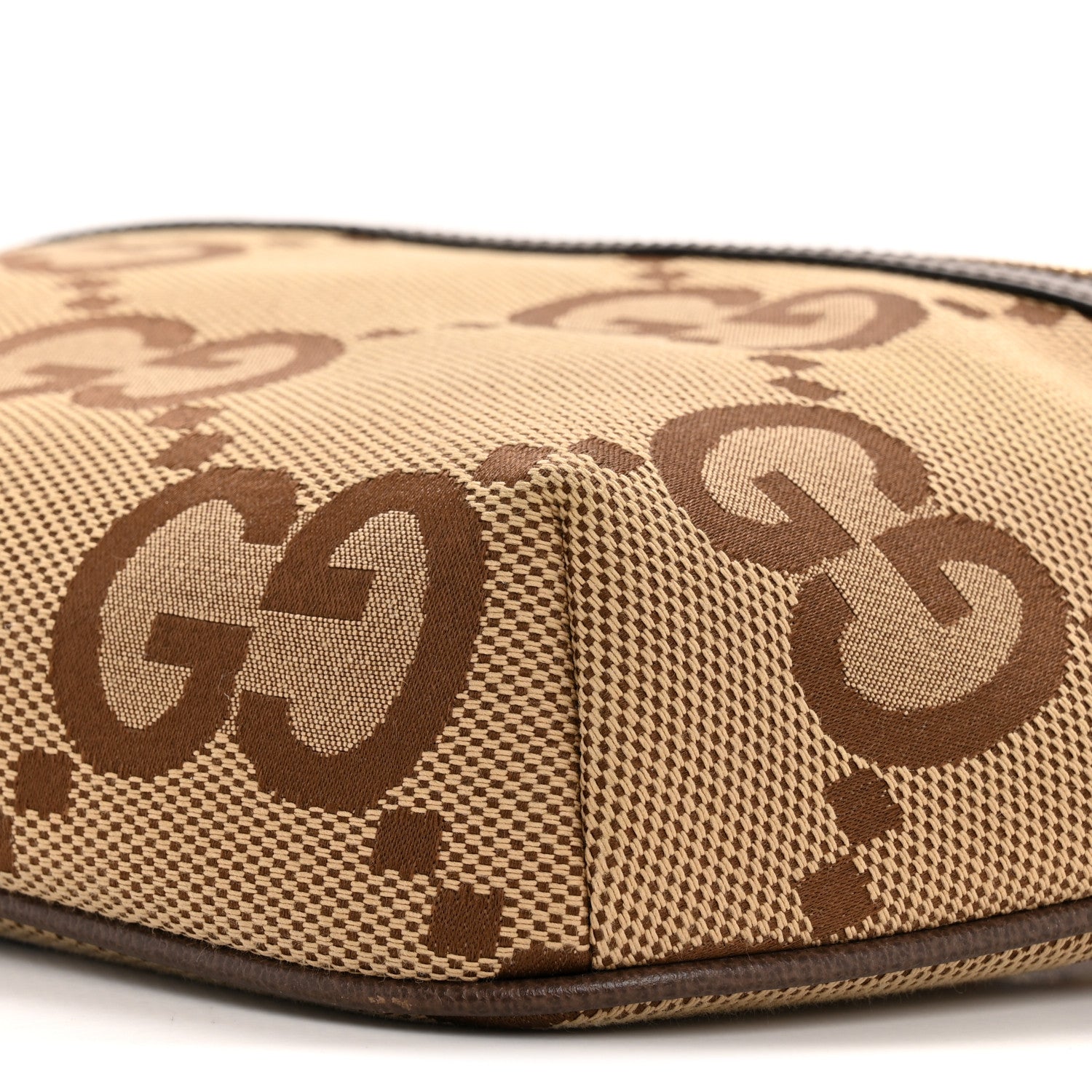 Gucci Monogram Jumbo GG Textured Dollar Calfskin Web Belt Bag Camel Ebony New Acero 10 of 11