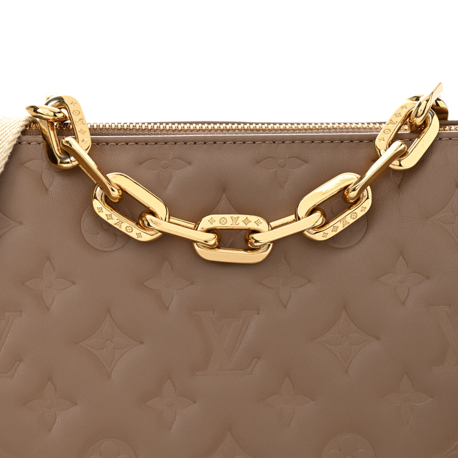 Louis Vuitton Lambskin Embossed Monogram Coussin PM Taupe 7 of 9