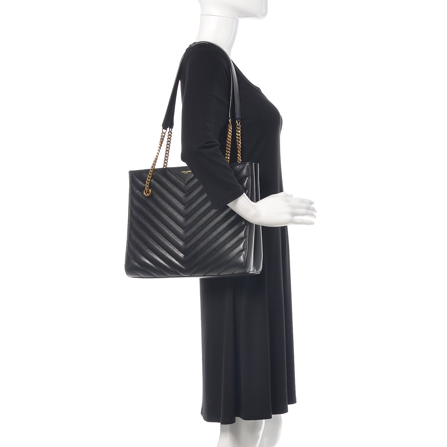 Grain De Poudre Matelasse Chevron Medium Tribeca Shopping Bag Black