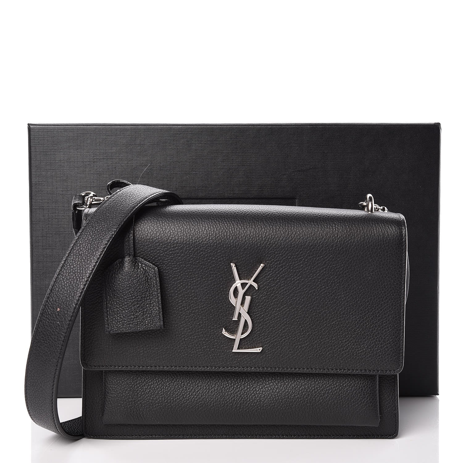 Saint Laurent Grained Calfskin Medium Monogram Sunset Satchel Black 10 of 11