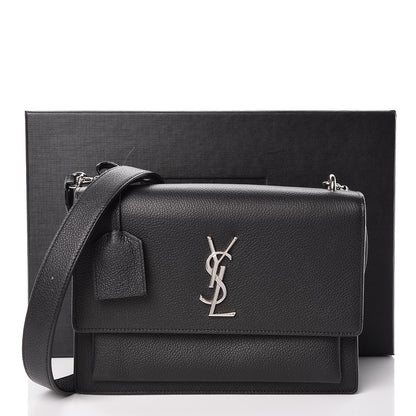 Saint Laurent Grained Calfskin Medium Monogram Sunset Satchel Black 10 of 11