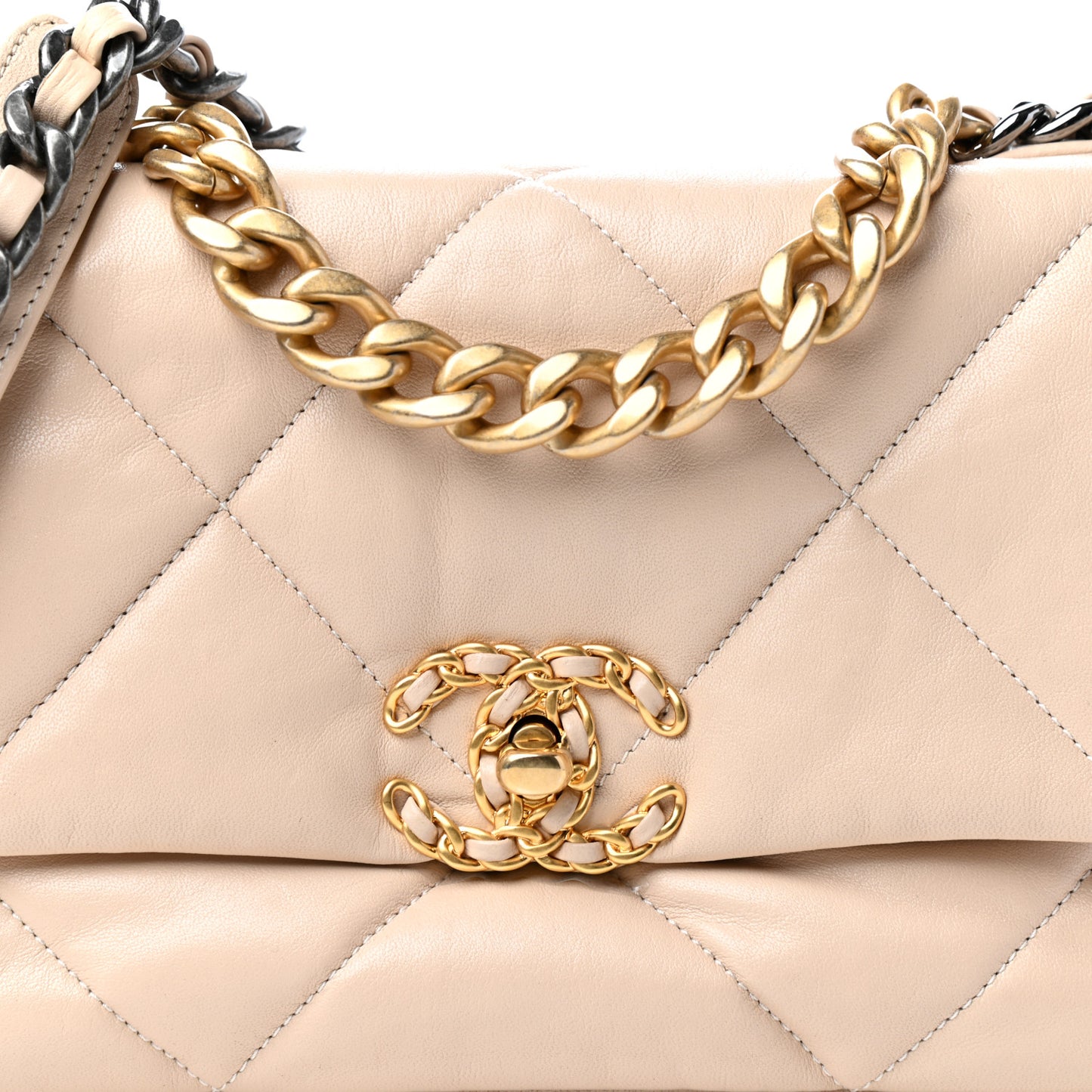 Goatskin Quilted Medium Chanel 19 Flap Beige