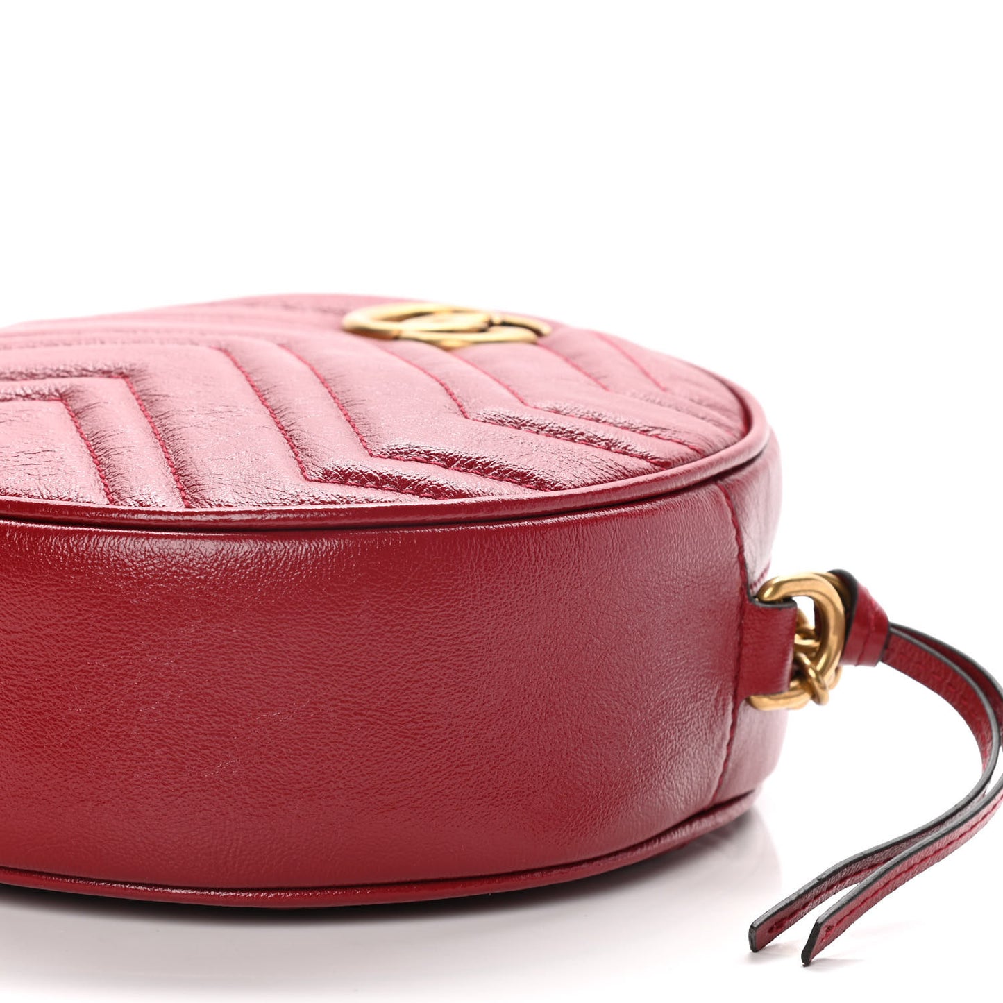 Glazed Calfskin Matelasse Heart Mini GG Marmont Round Shoulder Bag Romantic Cerise