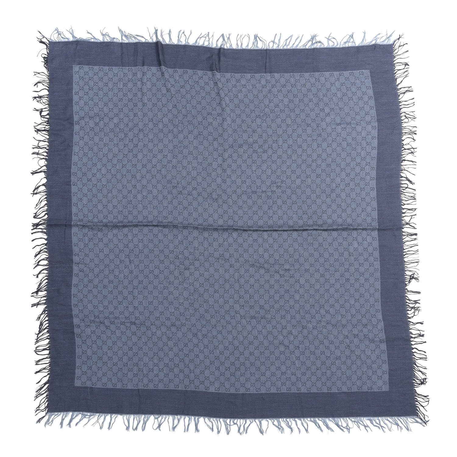 Gucci Cotton Silk Monogram Fringe Scarf Blue 1 of 4