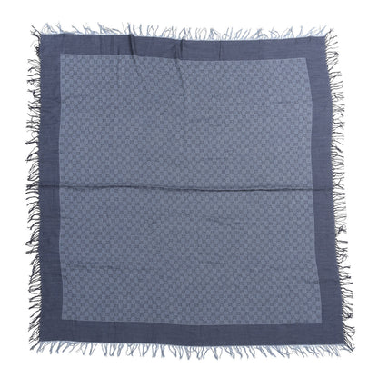 Gucci Cotton Silk Monogram Fringe Scarf Blue 1 of 4