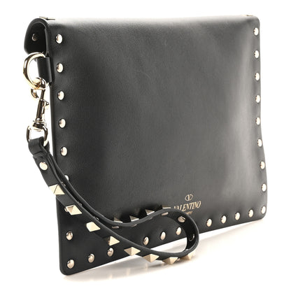 Valentino Garavani Vitello Medium Rockstud Envelope Flat Wristlet Pouch Black 3 of 9