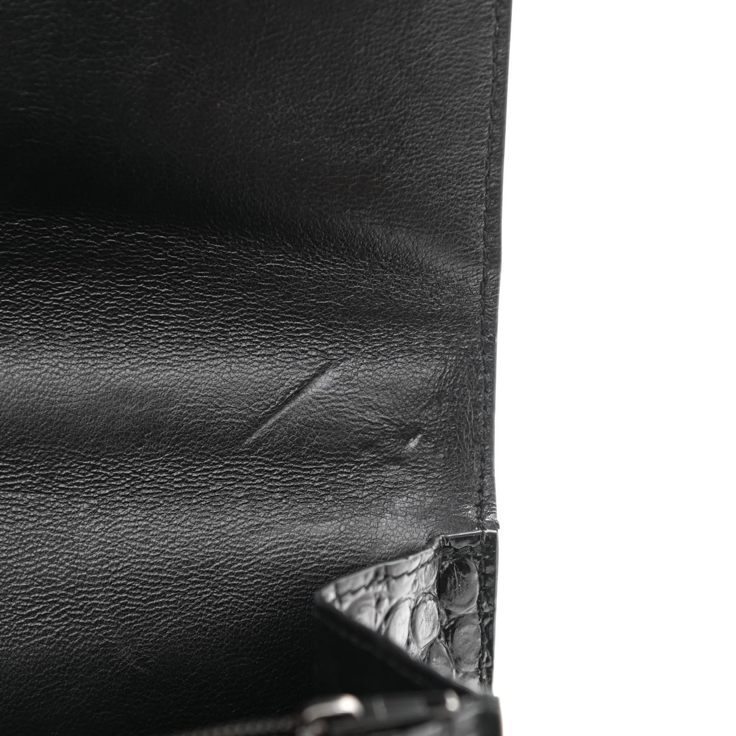 Shiny Calfskin Monochrome Crocodile Embossed S Sharp Chain Shoulder Bag Black