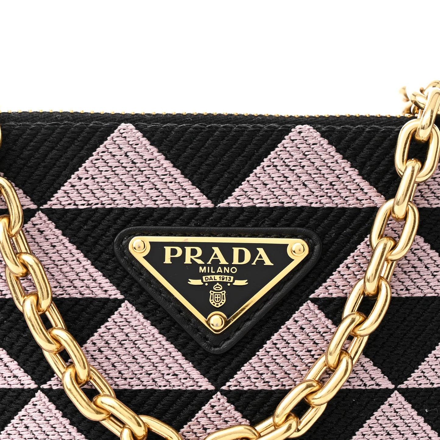 Jacquard Calfskin Triangolo Symbole Embroidered Mini Triangle Double Bag Black Alabastro