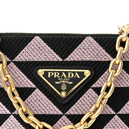 Prada Jacquard Calfskin Triangolo Symbole Embroidered Mini Triangle Double Bag Black Alabastro 9 of 11