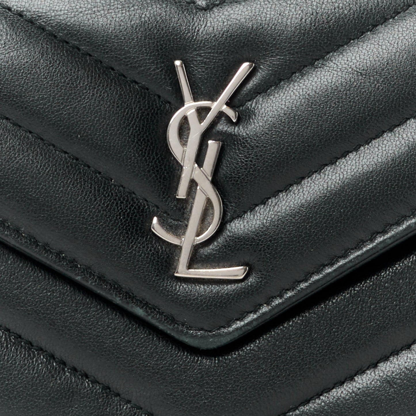 SAINT LAURENT Lambskin Y Quilted Monogram Large Loulou Flap Wallet Black