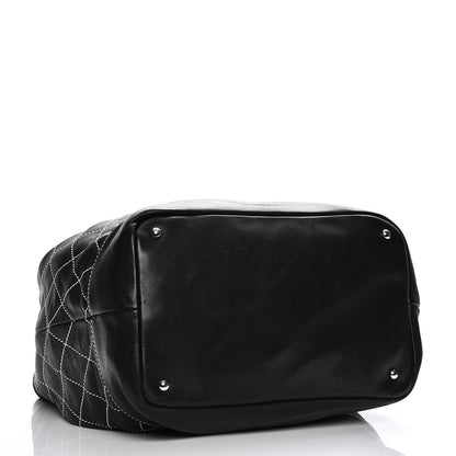 Chanel Lambskin Contrast Stitch Large Drawstring Tote Black 4 of 7