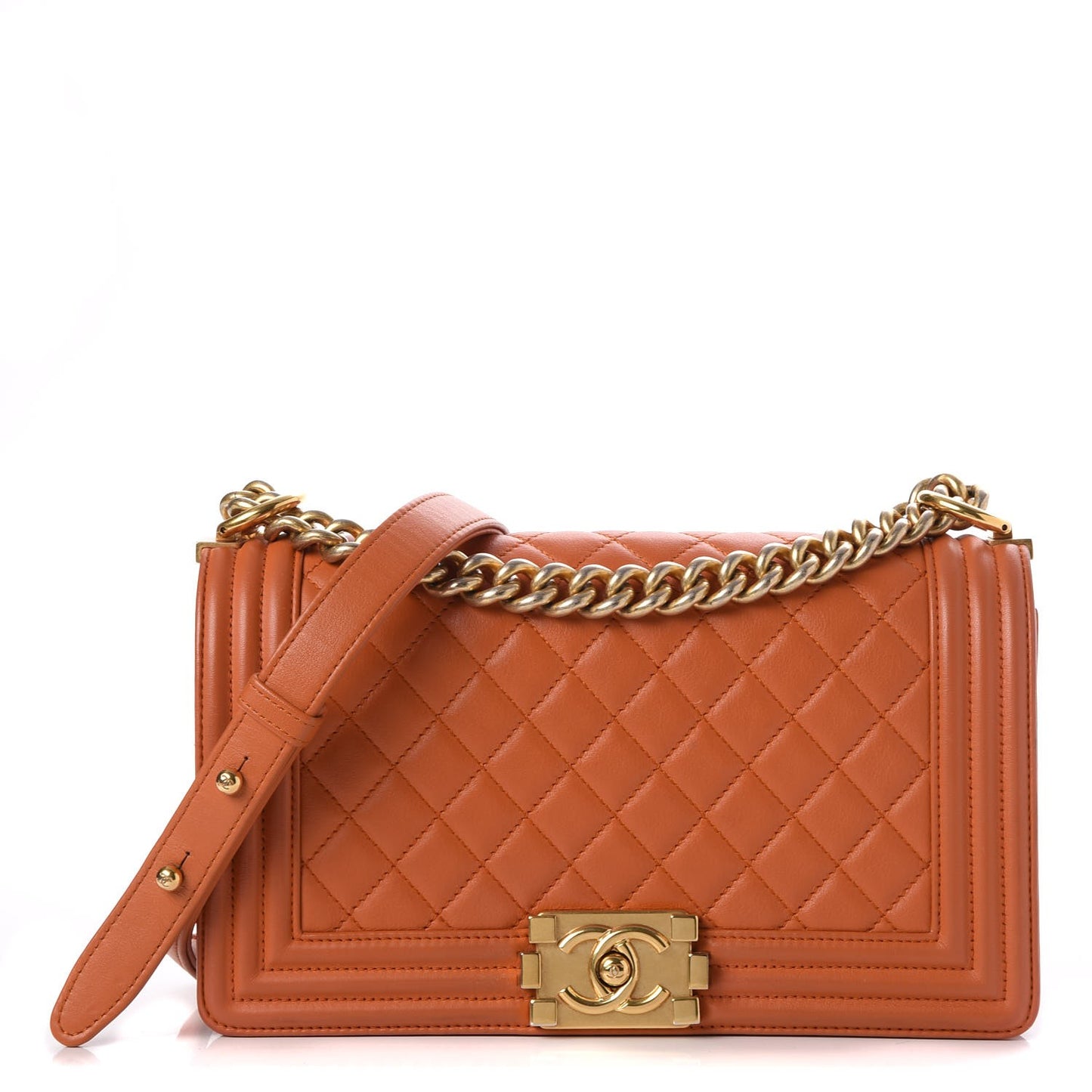 Lambskin Quilted Medium Boy Flap Orange