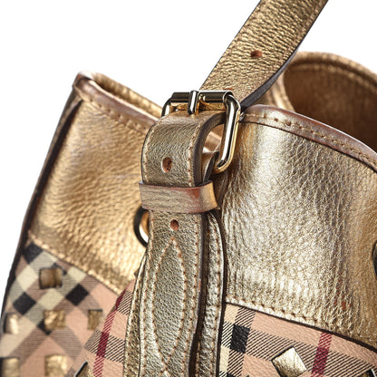 Burberry Haymarket Check Drawstring Claudia Bag Gold 17 of 17