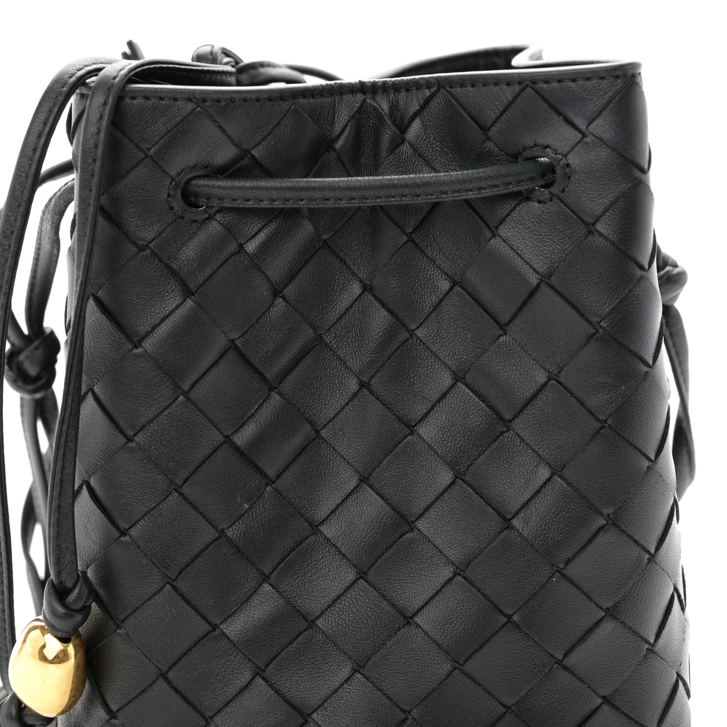 Nappa Intrecciato Small Drawstring Bucket Bag Black