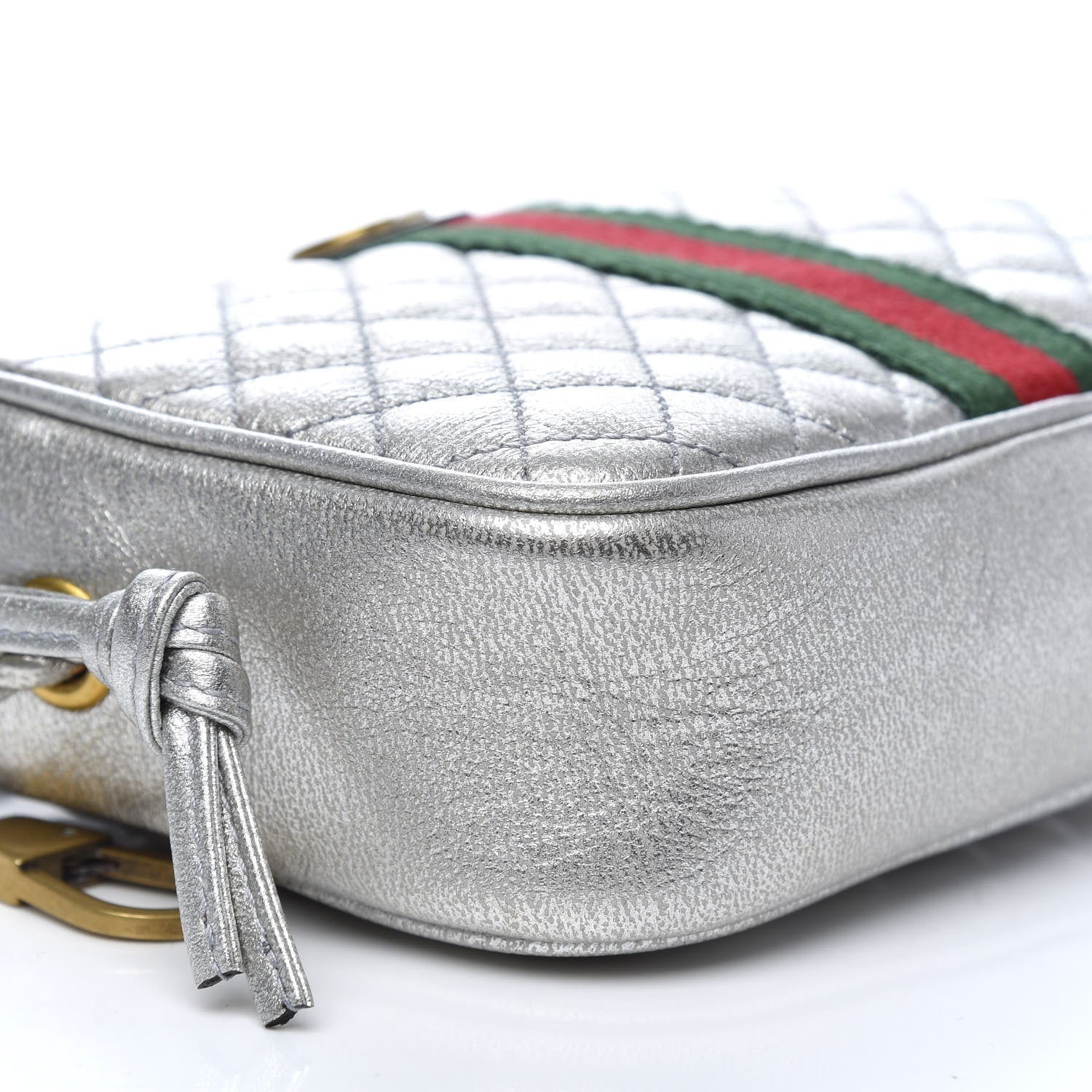 Gucci Laminated Nappa Web Trapuntata Mini GG Shoulder Bag Argento 6 of 8
