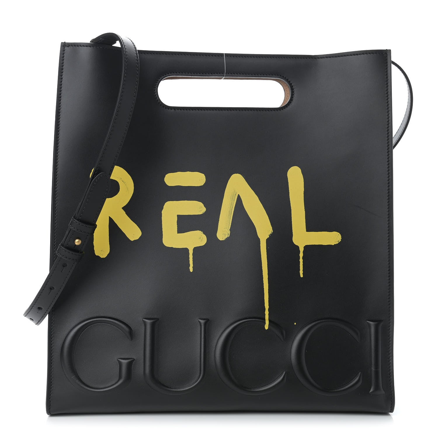 Gucci Calfskin GucciGhost Real Medium XL Tote Black Yellow 1 of 9